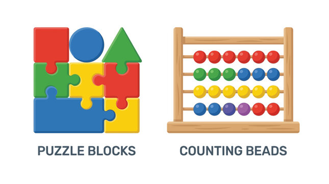 Child education toys: puzzle blocks and abacus