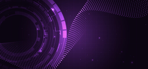 Futuristic technology hi tech purple gear element on dark purple background. © chaninan