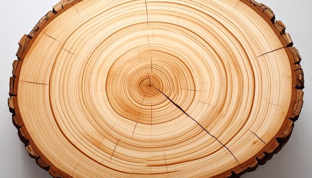 Cross-section of tree trunk showing concentric growth rings on light background