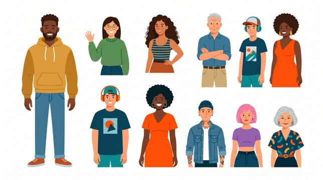 Diverse group of people portraits set, multiracial men and women of different ages flat vector illustration