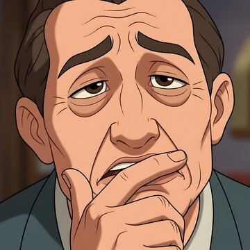 Cartoon man with thoughtful puzzled expression.
