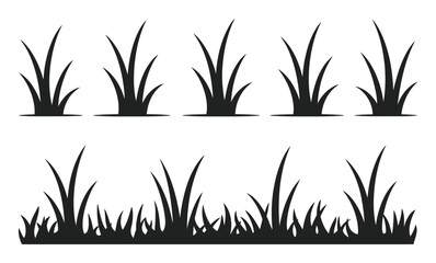 Fototapeta premium Black Silhouette Grass Clumps and Border on White Background