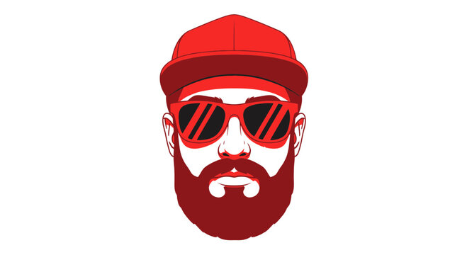 Cool Bearded Man Wearing Red Cap and Sunglasses, Urban Style Portrait