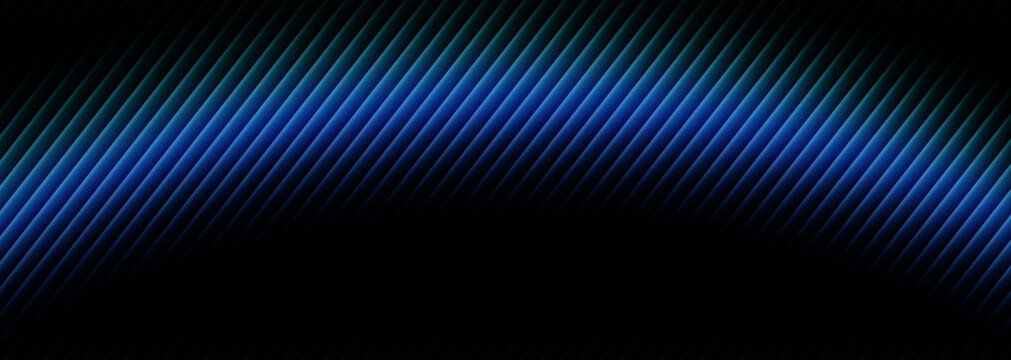 Abstract background featuring a diagonal wave pattern of deep blue and cyan light stripes with a dramatic black gradient effect creating modern visual depth