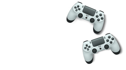 Wireless gaming controllers flying in air isolated on white background, symbolizing gaming technology concept © Vasyl Onyskiv