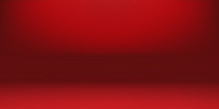 Red studio background. Abstract limbo podium studio room. Dark red gradient wall floor and spotlight scene.