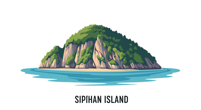 Tropical Island with Steep Rocky Cliffs and Green Forest