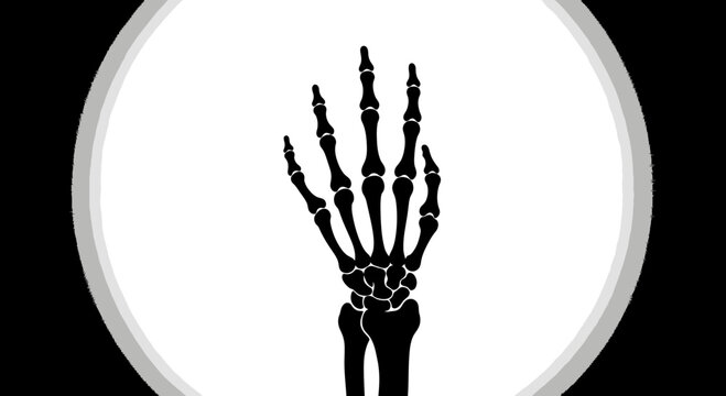 Minimalist Human Hand Skeleton Silhouette in Circular Frame