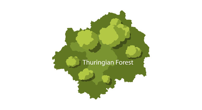 Map of Thuringian Forest region with stylized green trees