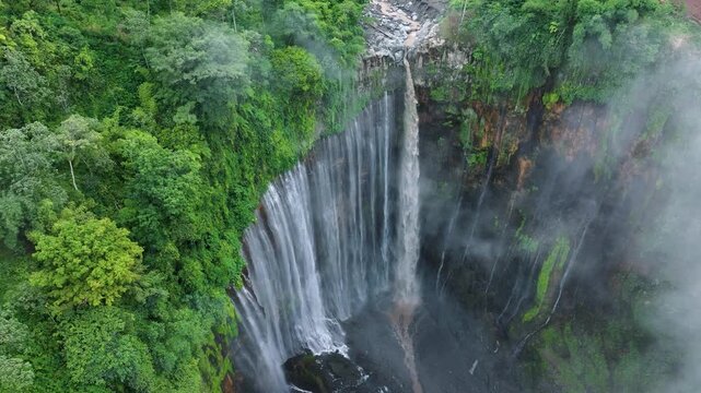 Java Island Indonesia Scenic Aerial Footage of One of the Tallest Waterfalls Tumpak Sewu