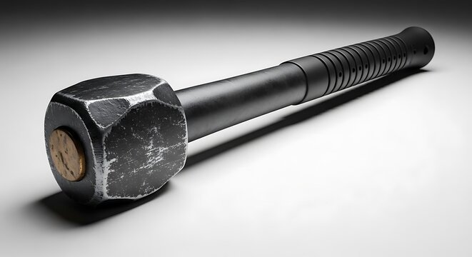 Close-up of a large metal hammer.