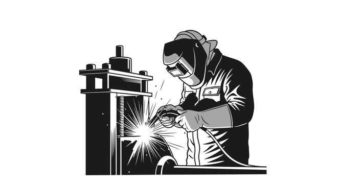 Industrial welder working with torch on metal machinery part