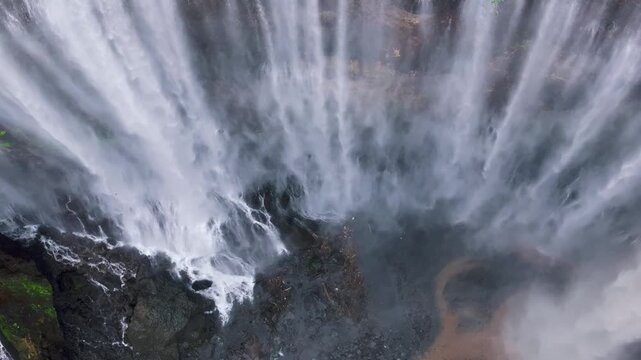 Epic Drone View of Tropical Waterfall Canyon &ndash; Java Island Indonesia Tumpak Sewu