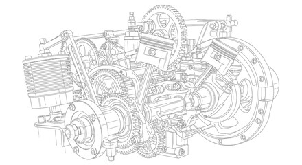 Obraz premium Detailed engineering diagram of engine components for technical illustrations