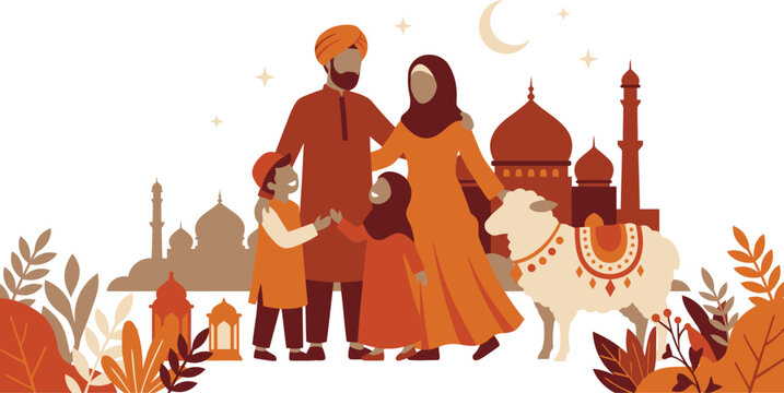 Eid al Adha Mubarak Islamic Festival Celebration Vector Illustration Flat Design