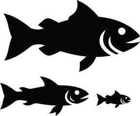 Obraz premium Black Fish Silhouettes Swimming on White Background