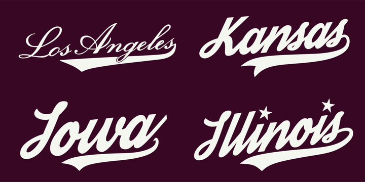 Retro typography college varsity los angeles, kansas, iowa, illinois, slogan print for graphic jersey, tee, hat, t-shirt, sweatshirt, or wall art design - Vector