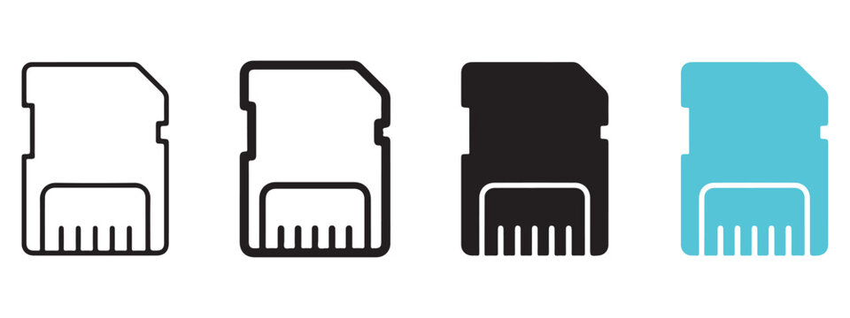Set of four sd card icons for digital storage and technology