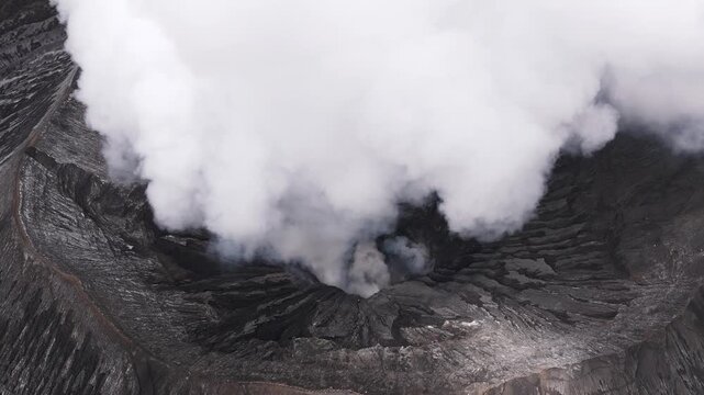 Mount Bromo Volcano Aerial Landscape with Dramatic Clouds &ndash; Java Island Indonesia