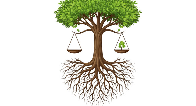 Tree with roots and scales.