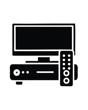 DVR outline icon, Black and White DVR With Remote Control Vector Silhouette