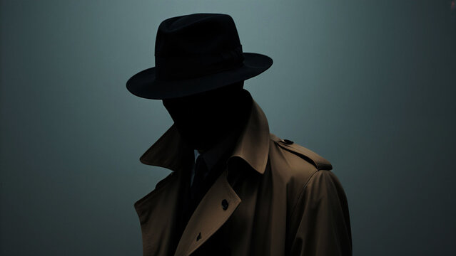 Mysterious Detective Silhouette in Dark Fog