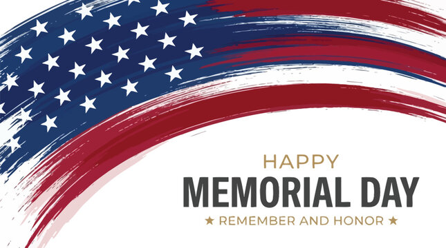 Memorial Day greeting card displays a painted American flag brushstroke with elegant typography for remembrance.