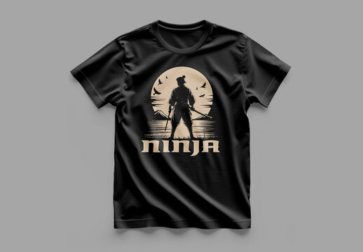 Vintage Ninja Samurai Silhouette Tshirt Design