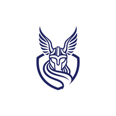 Fototapeta premium Valkyrie Warrior Emblem Shield Wings Helmet Mythology Logo