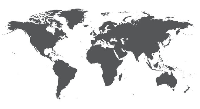 Gray World Map Silhouette Isolated on White Background