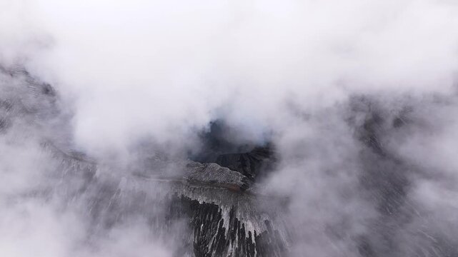 Drone Footage of Active Volcano and Crater Landscape &ndash; Java Island Indonesia Mount Bromo