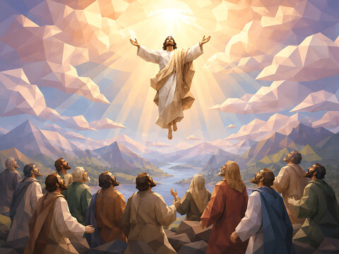 The Ascension of Jesus Christ into Heaven, witnessed by his disciples, a powerful biblical event.