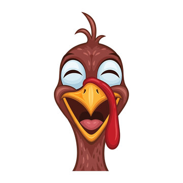 Cheerful laughing turkey head cartoon character for Thanksgiving