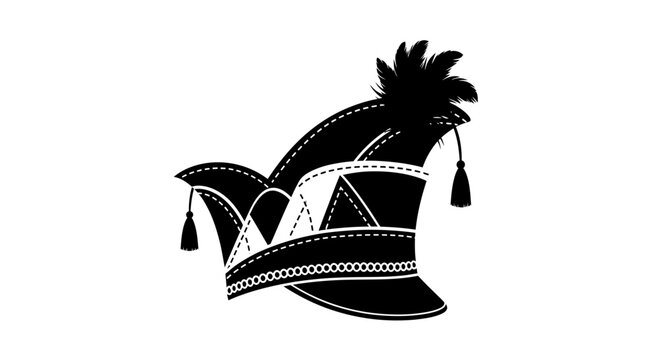 Black carnival fool cap with feathers and tassels silhouette