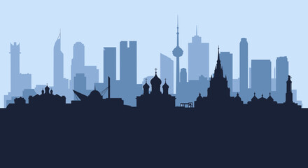 Obraz premium Moscow City Skyline Silhouette with Historic and Modern Landmarks