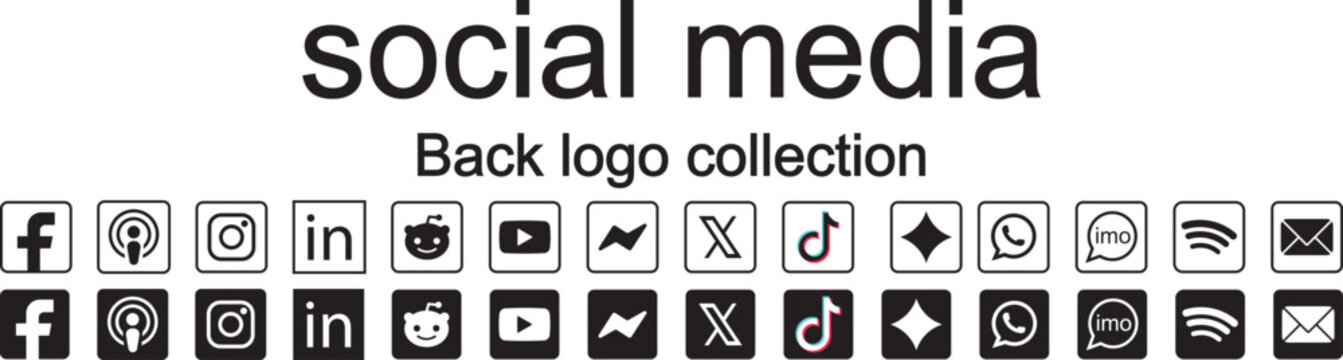 Social media logos in black circles, popular social media icons collection, vector button pack 2026. Black and white social media icons collection includes isolated vector logos. Popular social media 