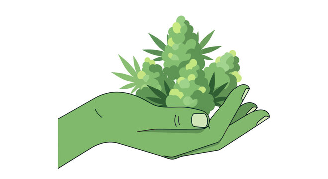 Hand Holding Cannabis Buds - Marijuana Plant Illustration
