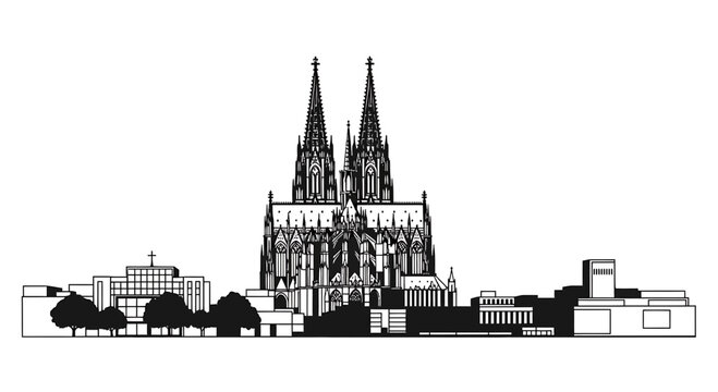 Cologne Germany City Skyline with Gothic Cathedral Outline
