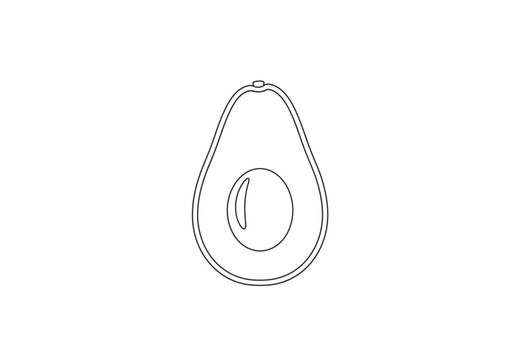 Minimalist black outline icon of a halved avocado with pit
