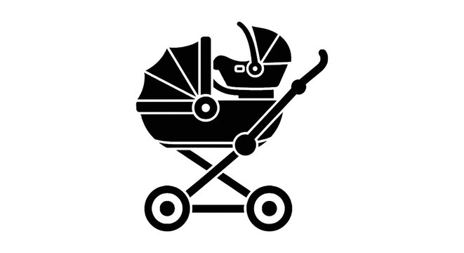 Baby Stroller Icon Black Silhouette.