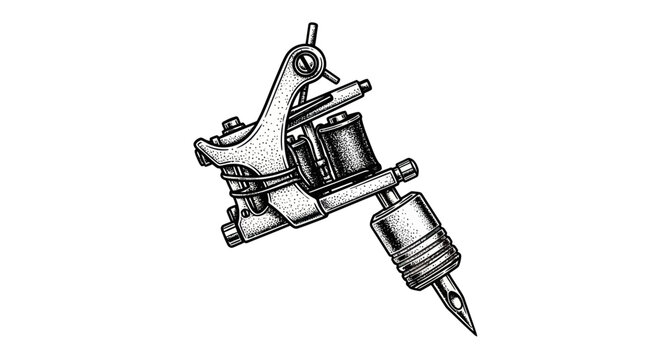 Vintage Tattoo Machine, Hand Drawn Illustration