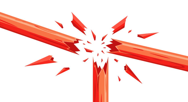 Broken Red Pencil Splintering into Fragments on White Background