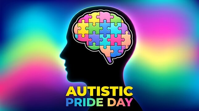 World autistic pride day silhouette head with puzzle brain celebrating neurodiversity and acceptance