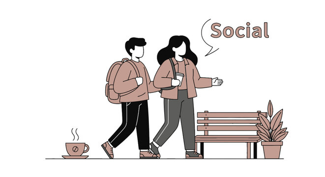 Young adults walking together outside social.