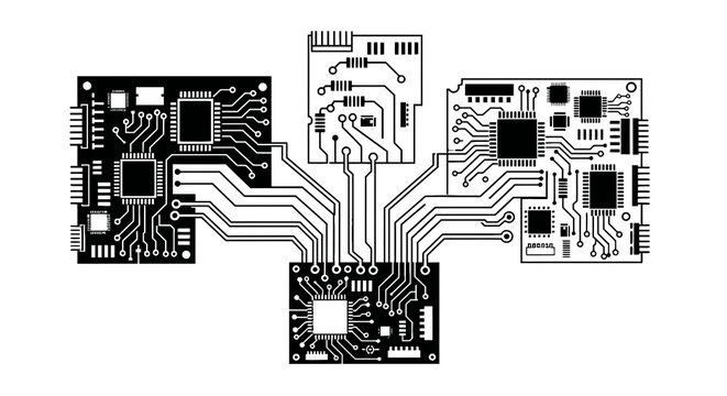 Circuit board with microchips and wires.