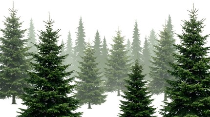 Fototapeta premium Misty Snowy Forest Pine Landscape PNG