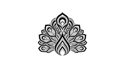 Peacock Feather Mandala Design Black and White © Atok