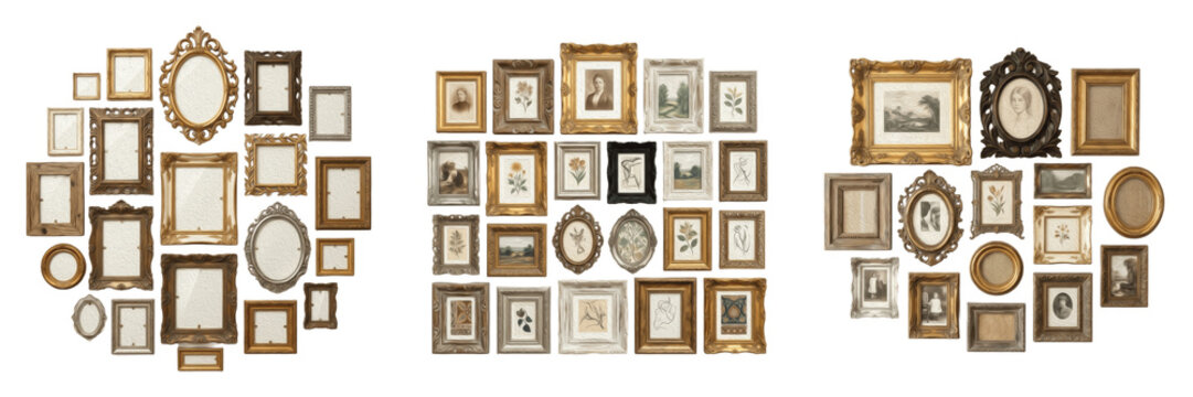 Rustic Wooden Picture Frames PNG, Vintage Gallery Wall Set Isolated on Transparent Background for Photo and Art Displays