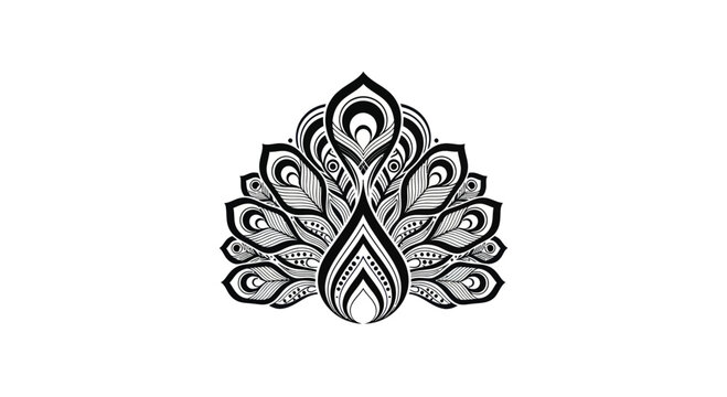 Peacock Feather Mandala Design Black and White