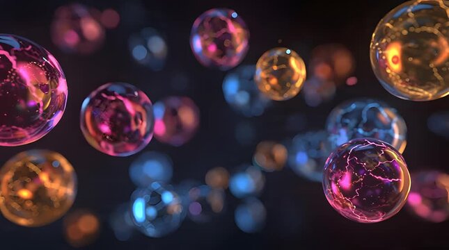 Glowing Energy Orb Spheres in Motion with Electric Lightning Effects
